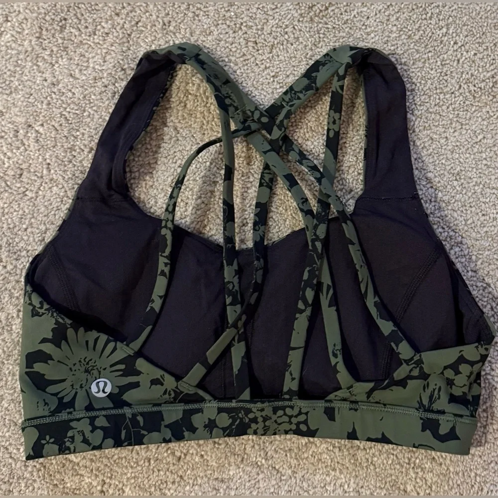 2018 Lululemon Free To Be Serene Bra Efflorescent Barracks Green Black Size 6